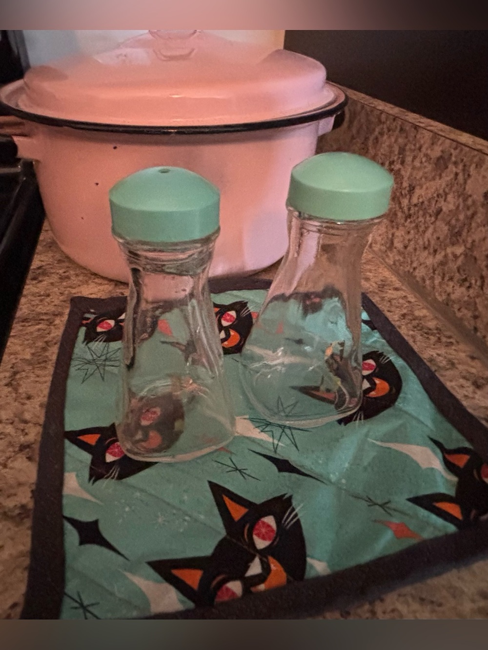 Vintage Pyrex Turquoise Glass S & P Shakers